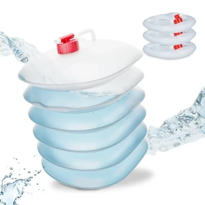 Immagine di Relaxdays Tanica da Campeggio Pieghevole, in Set 4, Recipienti con Rubinetto, Senza BPA, 10 L, Trasparente Rosso, 70% 20% plastica 10% Schiuma