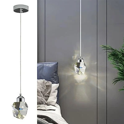 Immagine di Moderna Lampada A Sospensione In Cristallo, Cristallo LED 3 Colori, Per Camera Da Letto Soggiorno Cucina Isola Sala Pranzo Illuminazione (Argento)