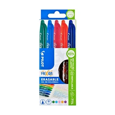 Immagine di Pilot FriXion Set di penne a sfera cancellabile, punta da 0,7 mm, colore: Arancione/Azzurro/Verde/Viola/Rosa