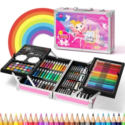 Immagine di 145 Pezzi Set per Disegno di Tema Castello, WEEKSUN Pittura Valigetta con Crayons, pastelli a olio, matite colorate, schizzi, torte ad acquerello, ecc. Perfetto Bambini Artisti