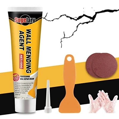 Immagine di Crema Riparatrice Muri, Kit per Pareti con Ugello a Punta Raschietto, Bianco Riparare Crepe Fori Peeling Graffiti Pasta Riempitiva Ad Asciugatura Rapida (100 g)