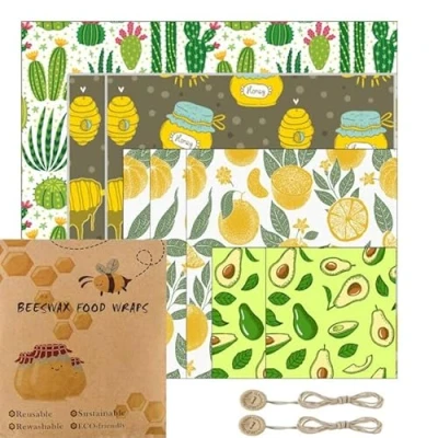 Immagine di Salviette di cera d&#039;api in biologiche per alimenti 100% naturale ed ecologico Riutilizzabili Asciugamani la (8 PCS VEG)