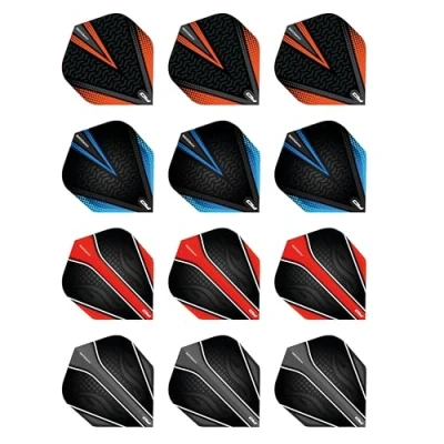 Immagine di RED DRAGON Radical Nero V Pacchetto di Selezione Voli Dardo Standard Spessore Extra 4 Set per Confezione (12 Dart in Totale)