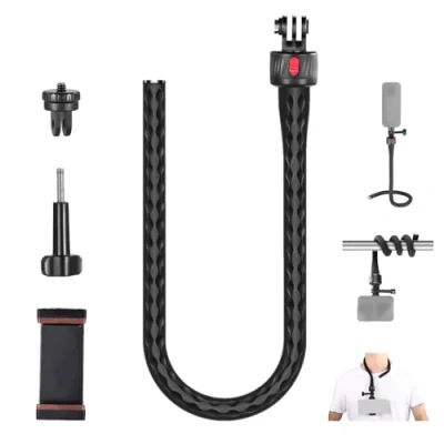 Immagine di NEEWER Supporto Telefono Flessibile+Attacco Magnetico Fotocamera Compatibile con GoPro Insta360 DJI Action 4 iPhone, Selfie Stick Pieghevole per Carrello Spesa/Passeggino/Tapis Roulant/Palestra, GP 17