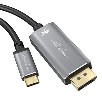Immagine di KabelDirekt Adattatore e cavo USB C a DisplayPort, 2 m, fino 4K/2160p 60 Hz per collegare portatili, smartphone tablet grandi schermi DP, Thunderbolt 3/USB 3.1