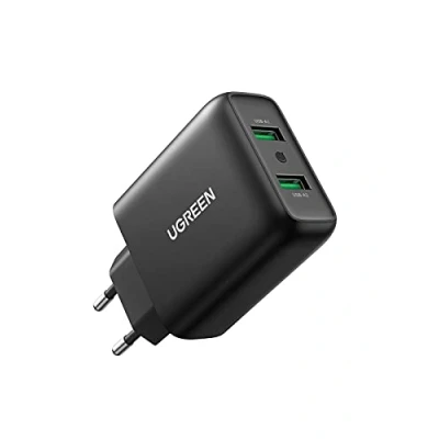 Immagine di UGREEN 18W+18W Caricatore Quick Charge 3.0, Caricabatterie USB 2 Porte da Muro Ricarica Veloce Compatibile con iPhone 14 13 12 SE 2022, iPad, Galaxy A04s M13 S23 S22 S21, Huawei, Xiaomi ecc
