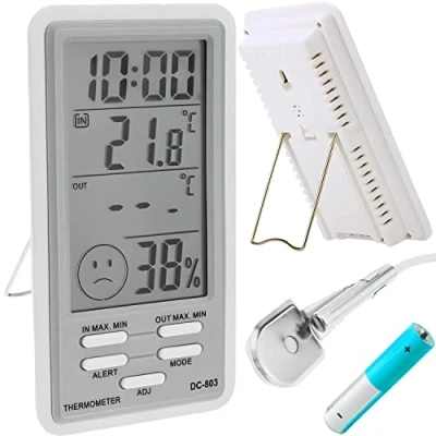 Immagine di Retoo termometro con sensore esterno, ora, interno igrometro interno, idrometro, umidità digitale, esterno orologio, display LCD