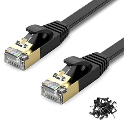 Immagine di TBMax 30m Cavo Ethernet Cat 7 di Rete ad Alta Velocità 10Gbps 600Mhz, Piatto Lan, connettori RJ45, STP, per PC Router Modem Wifi, Nero(30 Metri)