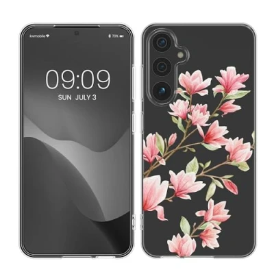 Immagine di kwmobile Custodia Compatibile con Samsung Galaxy A54 5G Cover Silicone TPU Protezione Back Case Magnolie rosa/bianco/trasparente