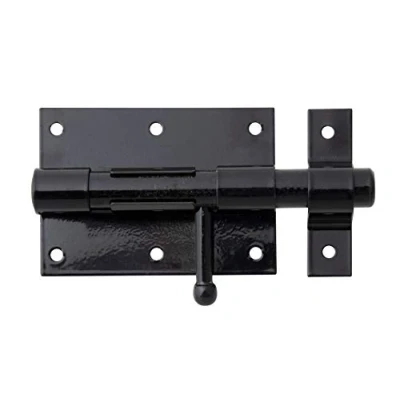 Immagine di Alberts 137021 Catenaccio a cannone, con maniglia tonda e guida asta fissata, nera rivestita in plastica, piastra 95 x 67 mm, Ø chiavistello 15,5 lunghezza totale 135 mm
