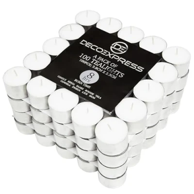 Immagine di Candele Tealight Bianche 24/50/100/200 Pezzi Piccole Lunga Durata 4/8/10 Ore Lumini Non Profumate (Bianco, 100 4 Ore)