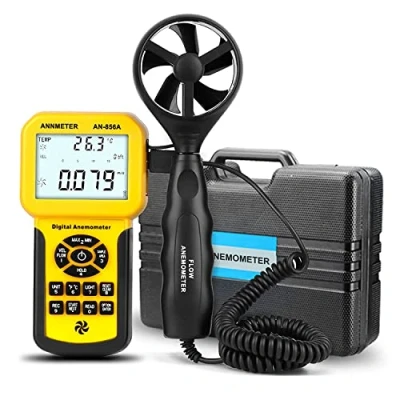 Immagine di AIOMEST Anemometro Digitale Portatile CFM, Precisione +/ 3% 1C Misuratore di Velocità del Vento con Display LCD, MAX/MIN/AVG Modalità per Esterni, HAVC, Droni, Caccia, Pesca, AI 856A