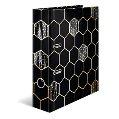 Immagine di HERMA raccoglitore A4 nero oro, 7 cm di larghezza, ad anelli per bambini, con motivo elegante, colorato, finitura lucida, ragazzi e ragazze