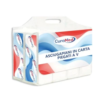 Immagine di ASCIUGAMANI DI CARTA PIEGATI A V PER DISPENSER, C E Z, MONOUSO 12 CONF. 250 PZ (Totale 3.000 pz) Originale Cura Farma