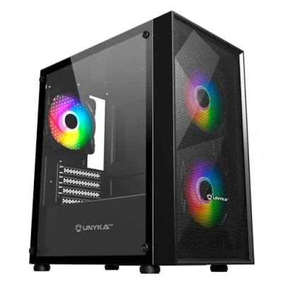 Immagine di UNYKAch Scatola Micro ATX Gaming MIR B200, vetro temperato, tre ventole ARGB e porte USB