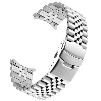Immagine di Kai Tian Bracciale in acciaio inossidabile con estremità curva per uomo Donna Cinturino affusolato da 24mm di ricambio orologio tridimensionale Fibbia deployante nero argento