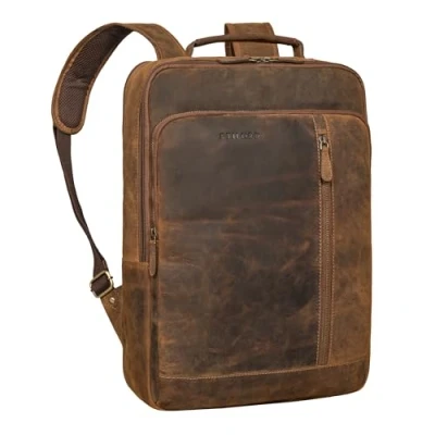 Immagine di STILORD &#039;Konrad&#039; zaino da lavoro in pelle uomo e donna elegante per notebook 15,6 pollici a tracolla uni zaino, Colore:calais marrone