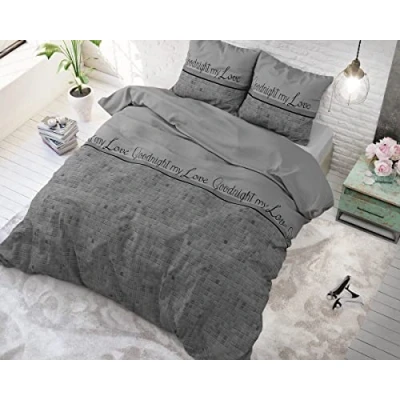 Immagine di SleepTime Copripiumino Cotone, Buonanotte Amore Mio, Grigio, Una Piazza E Mezza, 200cm x 220cm, Con 2 Federa Da 60cm 70cm