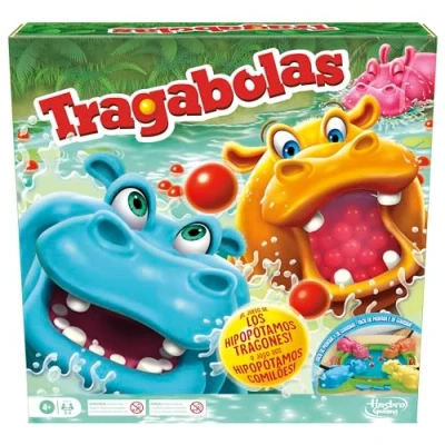 Immagine di Hasbro Gaming Gioco da tavolo con tragabole Comilon 2 a 4 giocatori Versione spagnolo portoghese giocattolo per bambini giocare famiglia e amici, ragazze di anni o più