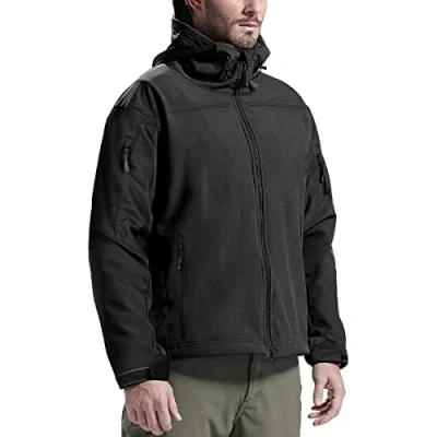 Immagine di FREE SOLDIER Giacche Militari Softshell da Uomo Fodera in Pile Esterno Giacca Antivento Impermeabile con Cappuccio tattiche Calde Multitasche per Escursioni di Caccia (Stile 2,Nero,XL)