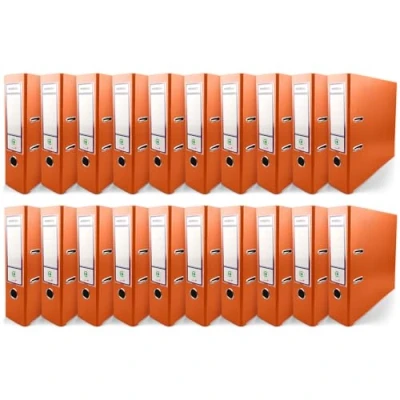 Immagine di Netuno 20 raccoglitore cartone ecologico riciclato arancione a 2 anelli A4 dorso 8 cm faldone portadocumenti per ufficio scuola archivio