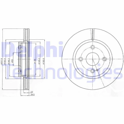 Immagine di DELPHI BG4254C Disco freno 258 23 4 ventilato rivestito non trattato senza cuscinetto ruota, anello sensore ABS MAZDA: 2 Hatchback, MX 5 IV