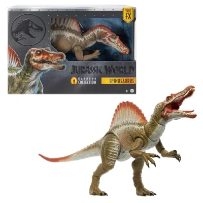 Immagine di Mattel Jurassic World Hammond Collection Spinosauro, action figure del film Park 3, dinosauro carnivoro giocattolo extra large con lingua snodata e coda collegata, JCH09