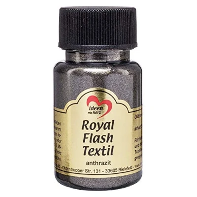 Immagine di Royal Flash Textil Colore metallizzato glitterato, 50 ml, altamente coprente, cremoso, per tessuti chiari e scuri, a base d&#039;acqua, dipingere valorizzare magliette, borse, Anthrazit
