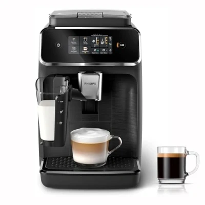 Immagine di Philips Serie 2300 Macchina da caffè automatica 4 tipi di bevande, Display touch screen a colori, LatteGo, SilentBrew, Macinacaffè in ceramica al 100%, Filtro AquaClean. Nero Opaco (EP2330/10)