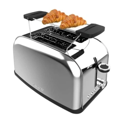 Immagine di Cecotec Tostapane verticale Toastin&#039; time 850 Inox, 850W, Doppia fessura lunga e larga 3,8 cm, Barre superiori, Acciaio Inossidabile, Spegnimento Pop up Automatico, Raccogli briciole
