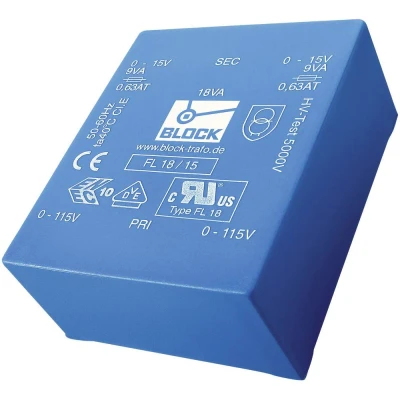 Immagine di Block, UI 30/10,5 trasformatore piatto FL 6 VA 2 x 115 V 12 250 mA .