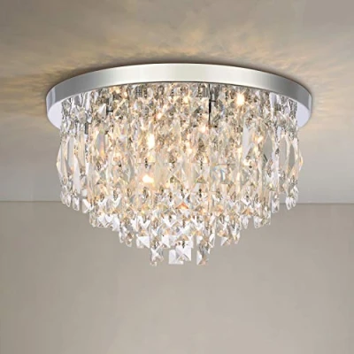 Immagine di A1A9 Plafoniere moderne con lampadari in cristallo, luci da incasso cristallo cromato K9, lampada a sospensione LED rotonda per soggiorno, sala pranzo, camera letto (D40cm)