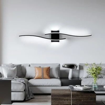 Immagine di Comely Applique da Parete Interno in Alluminio, Nera Linea Lunga Lampada Moderna, a Muro per Camera Letto Soggiorno Corridoio Ufficio Scala, Bianco Freddo 6500K