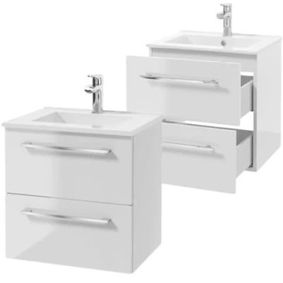 Immagine di Deftrans Domodomo Mobile da bagno con lavabo, 50 x 45,6 cm, bianco, mobiletto sottolavabo, per bagno, set lavabo in ceramica