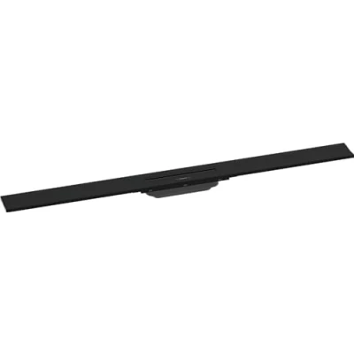 Immagine di hansgrohe RainDrain Flex set di canalina doccia accorciabile, canale drenaggio 1000 mm, scarico a pavimento per montaggio filo muro, nero opaco