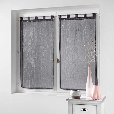 Immagine di Douceur d&#039;Intérieur Coppia di tende dritte con passanti, in voile, color sabbia, 2 pezzi, 45 x 160 cm, applicazioni filiane antracite