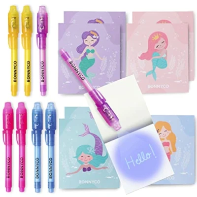 Immagine di BONNYCO Penna Invisibile e Taccuino, 8 Pezzi Sirena Gadget Compleanno Bambini, Bomboniere Compleanno, Giocattoli Pignatta Regalini Fine Festa Bambina Bambini