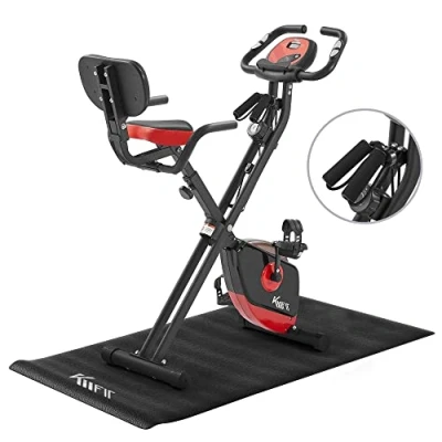 Immagine di KM Fit 2in1 Bicicletta con display LCD Fitness Bike pieghevole Home Trainer 16 livelli di resistenza Sensori pulsazioni manuali incl. tappetino e supporto per cellulare
