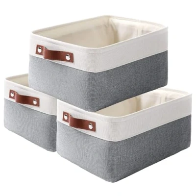 Immagine di MANGATA Set di 3 cestini portaoggetti in tessuto, scatola organizer per cameretta domestica da ufficio