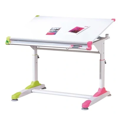 Immagine di Inter Link Scrivania regolabile in altezza per bambini studenti Inclinazione Contenitore Bianco con applicazioni rosa e verdi 2Colorido