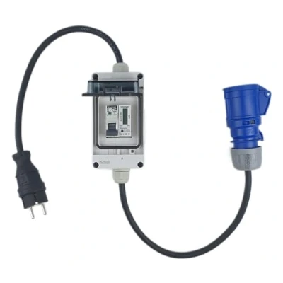 Immagine di RoadEu Adattatore Schuko completo con contatore spina 230 V 16 a CEE 3P frizione 3 x 2 5 mm2 cavo prolunga 1 metro elettrico. IP44