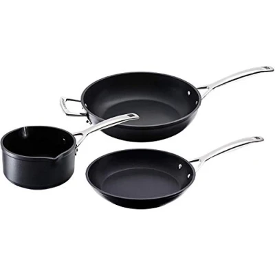 Immagine di le Creuset Set 3 pezzi casseruole e padella alluminio antiaderente, diameter 16, 24 x 26 cm, per tutte fonti di calore, induzione incluso, Nero, 51804000010002