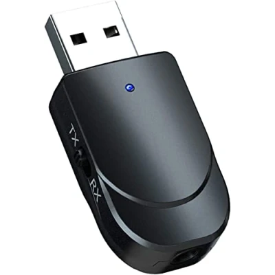 Immagine di Adattatore Bluetooth 5.0, Plug And Play Portata 10M, USB 2 in 1Adattatore Trasmettitore Ricevitore con 3.5mm AUX Wireless Audio Bluetooth, per Cuffie/TV/PC/Telefoni/Autoradio
