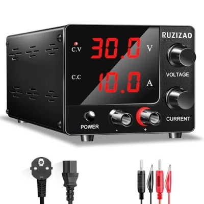 Immagine di RUZIZAO Alimentatore da Laboratorio 30V 10A 150W, DC Regolabile Banco Mini Display LED a 3 Cifre Manopola Encoder 5A/15V