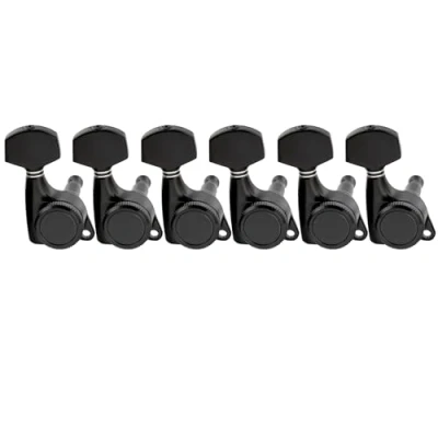 Immagine di Musiclily Pro 6 in Linea Meccaniche Autobloccanti Ratio 18:1 Chitarra Locking Tuners per Elettrica tipo Strat Tele, Nero con Bottone Esagonali