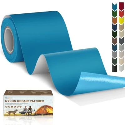 Immagine di Toppe autoadesive in Nylon, 7.6x200 cm Cahomo toppa adesiva per tessuti, Patch di riparazione impermeabile, piumino, tenda, sacco a pelo all&#039;aperto Blu