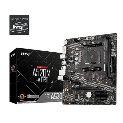 Immagine di MSI A520M A PRO Gaming Scheda madre (AMD Ryzen 5000, AM4, DDR4, PCIe 3.0, SATA 6Gb/s, M.2, USB 3.2 Gen 1, DVI/HDMI, Micro ATX)