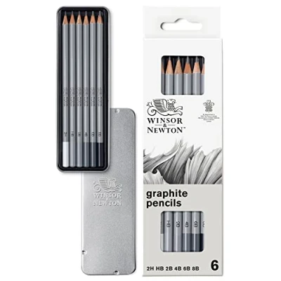 Immagine di Winsor &amp; Newton 490006 Matite Di Precisione Graphic In Scatola Metallo, 2H, Hb, 2B, 4B, 6B, 8B, Grafite, 6