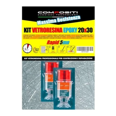 Immagine di Kit Vetroresina con Resina Epossidica Rapido 5 minuti Completo di Fibra Vetro e Pronto in Il massimo della resistenza chimica meccanica