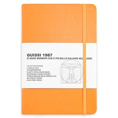 Immagine di Guissi Quaderno con copertina rigida a pois in formato A5, 100 g/m², carta spessa senza acidi, tasca interna fine, ecopelle, materiale scolastico, 144 pagine, progettato Firenze